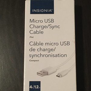 Insignia Micro USB Charge/Sync Cable, Flat, 4 ft., White
